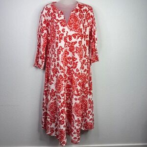 Dolma Dress Womens M Red White Damask Casual Maxi Boho Coastal Festival Vacation